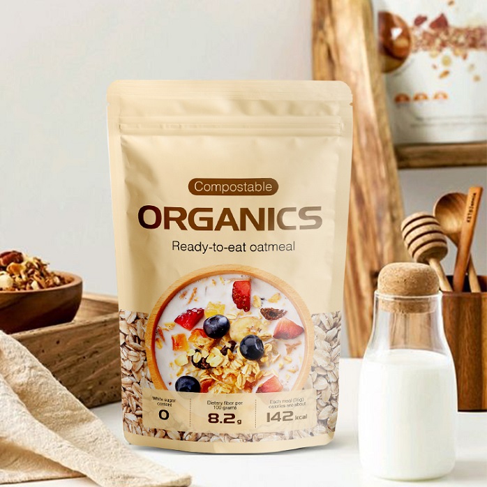 Customized Organic Ziplock Snacks Food Recyclable Brown Resealable Cereal Bags