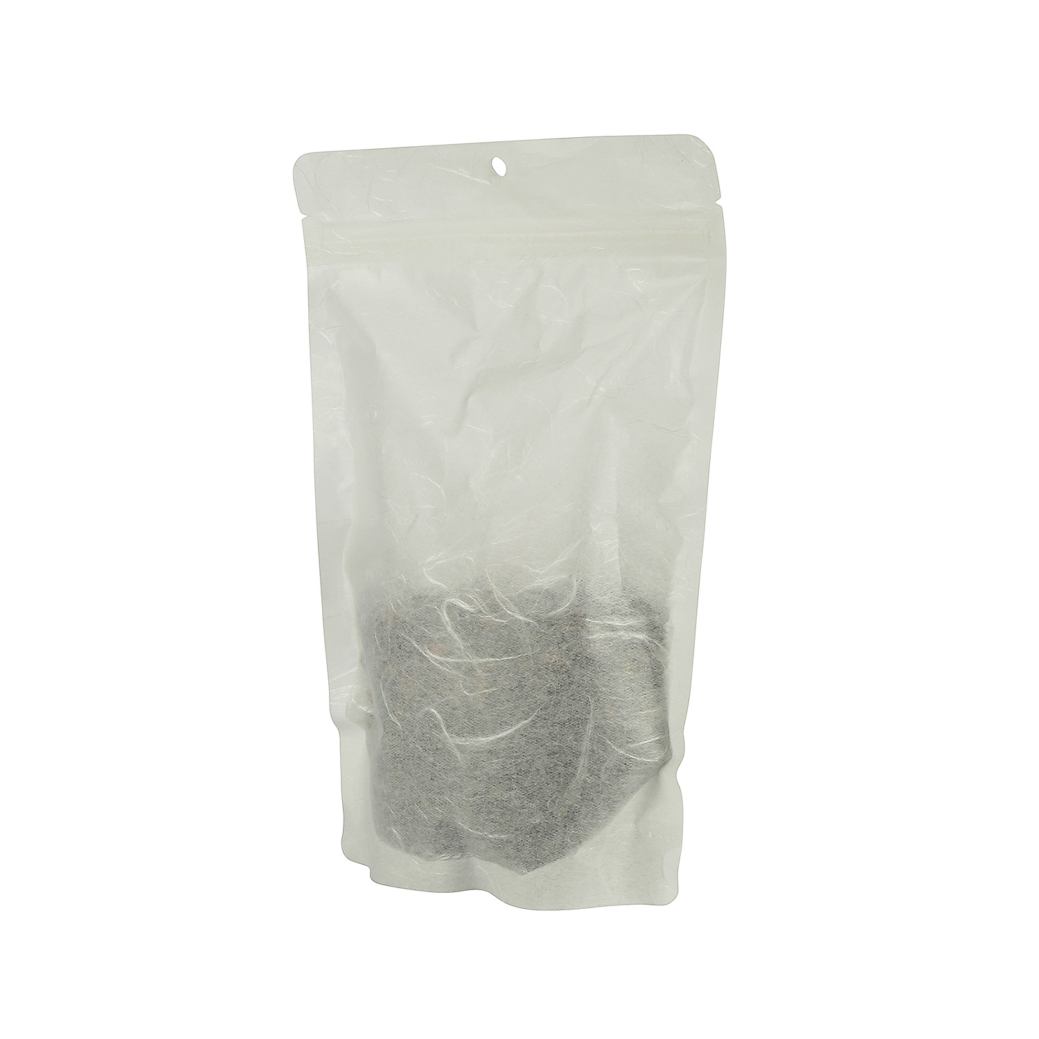 Unprinted Compostable White Rice Paper Backed Stand Up Pouches with Hang Hole & Zipper