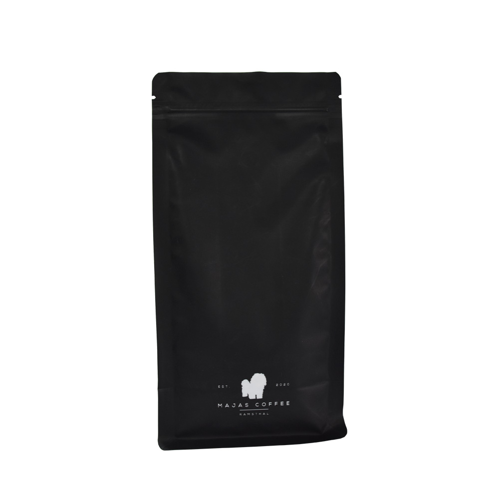 Custom Size Eco Friendly Matte Black Recyclable Flat Bottom Bag for Organic Coffee & Tea