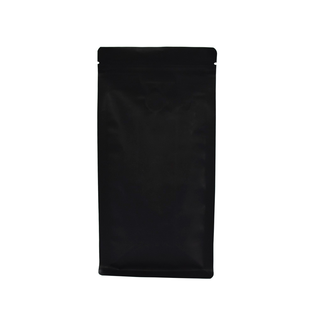 Custom Size Eco Friendly Matte Black Recyclable Flat Bottom Bag for Organic Coffee & Tea