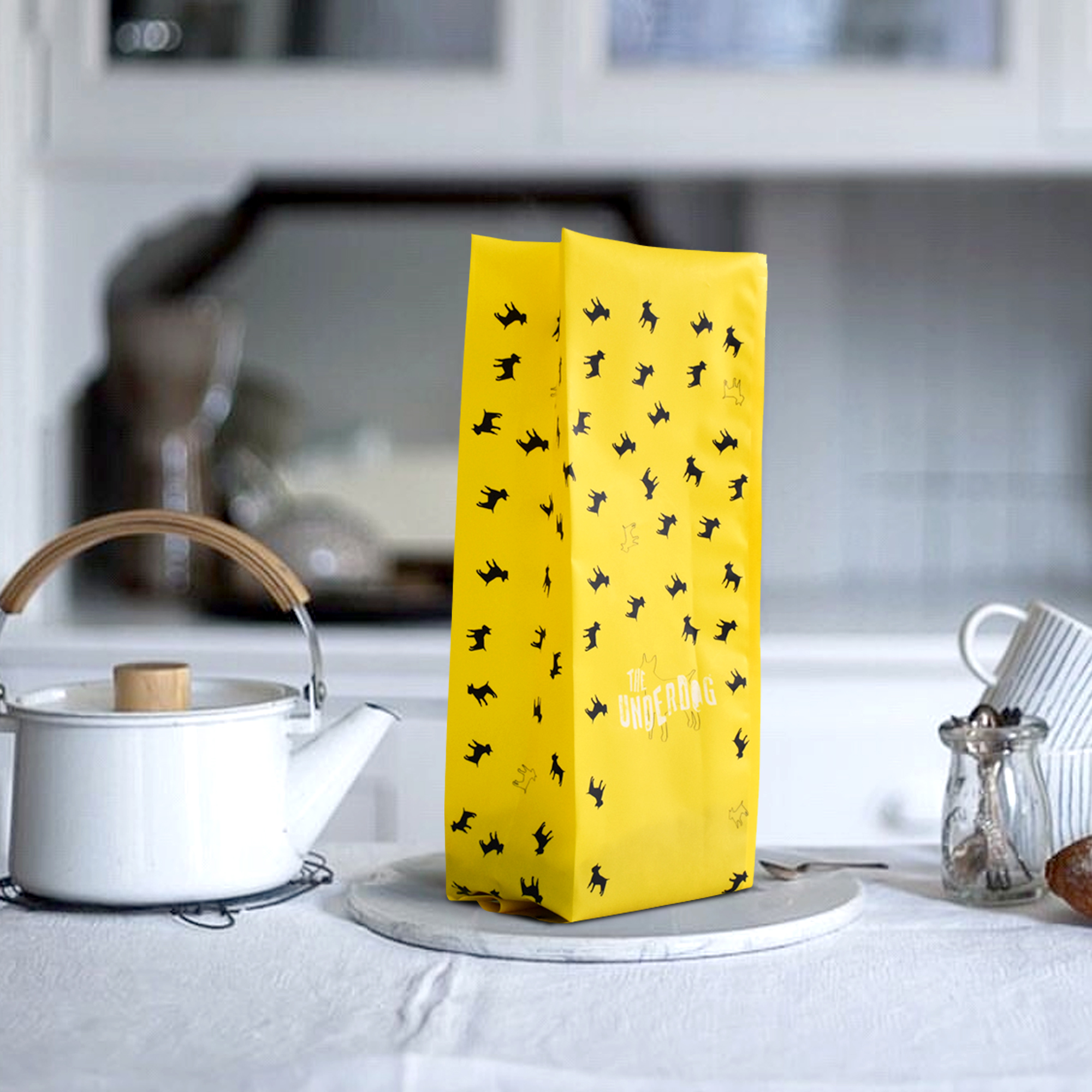 Recyclable Yellow Printed Side Gusset Coffee Bag with Tin Tie