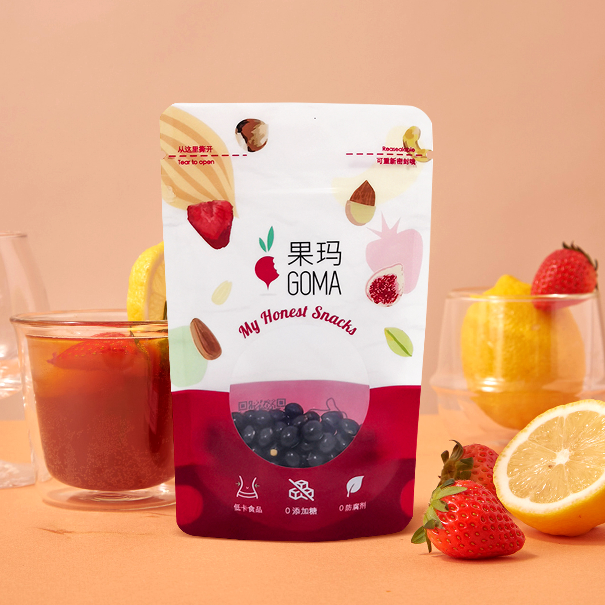 Recyclable Standing Up Pouches Organic Supersnacks Bags with Window